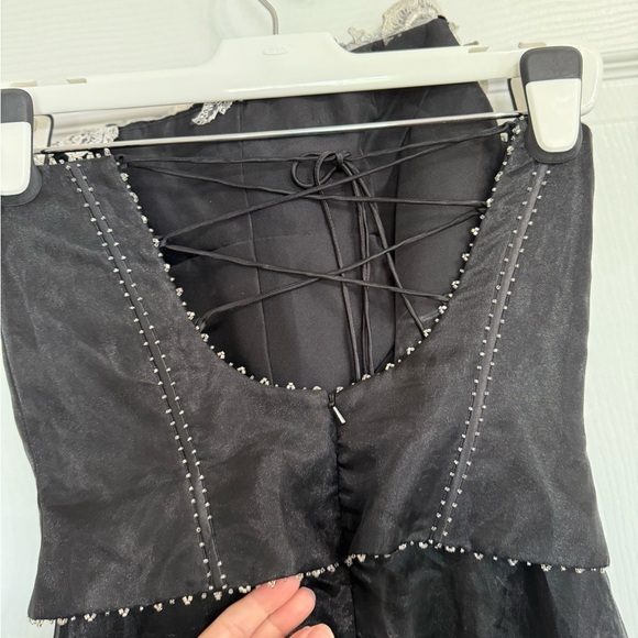 Jovani Black Corset Gown sz 8 Strapless Rose Embroidery Goth Coquette Prom Dress - Picture 7 of 8